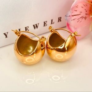 18K Gold Minimalist Ball Design Hoop Earrings